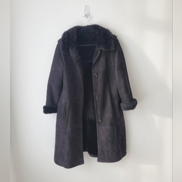 Vintage Black Leather Attic Shearling sheepskin Coat - Picture 2 of 16